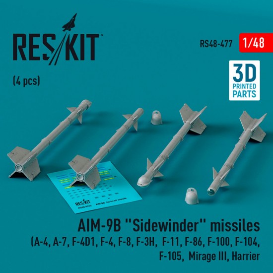 1/48 AIM-9B Sidewinder Missiles for A-4/ A-7/ F-4D1/ F-4/ F-8/ F-3H/ F-11/ F-86/F-100