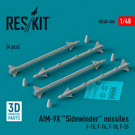 1/48 AIM-9X Sidewinder Missiles (4pcs) for F-15/ F-16/ F-18/ F-35