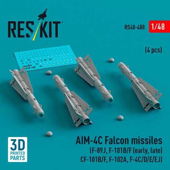 1/48 AIM-4C Falcon Missiles for F-89J, F-101B/F (early, late), CF-101B/F, F-102A (4pcs)