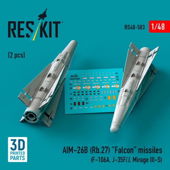 1/48 AIM-26B (Rb.27) Falcon Missiles (2pcs) for F-106A, J-35F/J, Mirage III-S