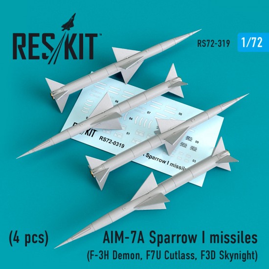 1/72 F-3H Demon, F7U Cutlass, F3D Skynight AIM7A Sparrow I Missiles (4pcs) for Fujimi/Tamiya/Sword kits