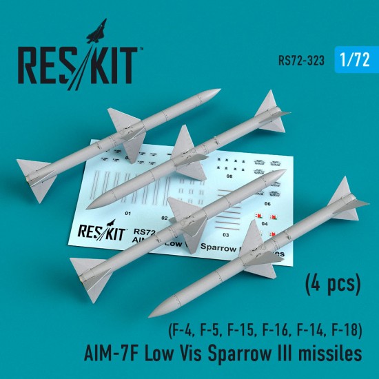 1/72 AIM7F Low Vis Sparrow III Missiles (4pcs) for F-4, F-5, F-15, F-16, F-14, F-18