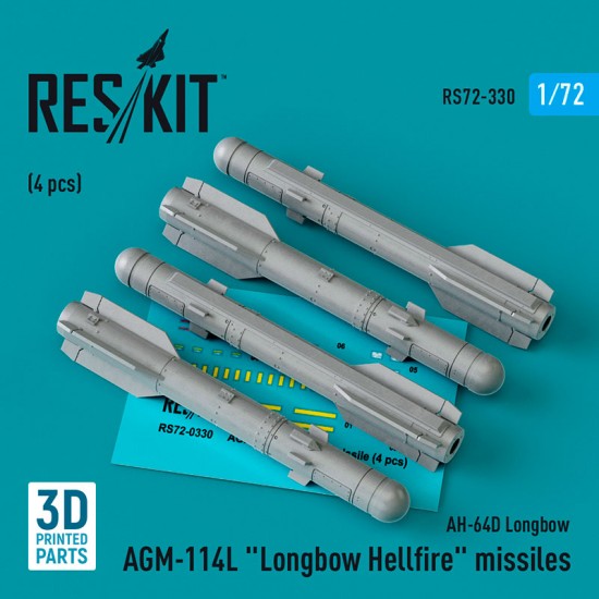 1/72 AH-64D AGM-114L Longbow Hellfire Missiles (4pcs) for Academy/Hasegawa