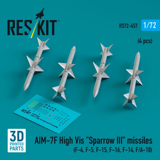 1/72 AIM-7F High Vis Sparrow III Missiles (4pcs) for F-4/5/15/16/14, F/A-18