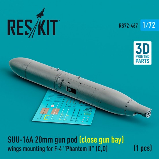 1/72 F-4 Phantom II C/D SUU-16A 20mm Gun Pod (close gun bay) Wings Mounting