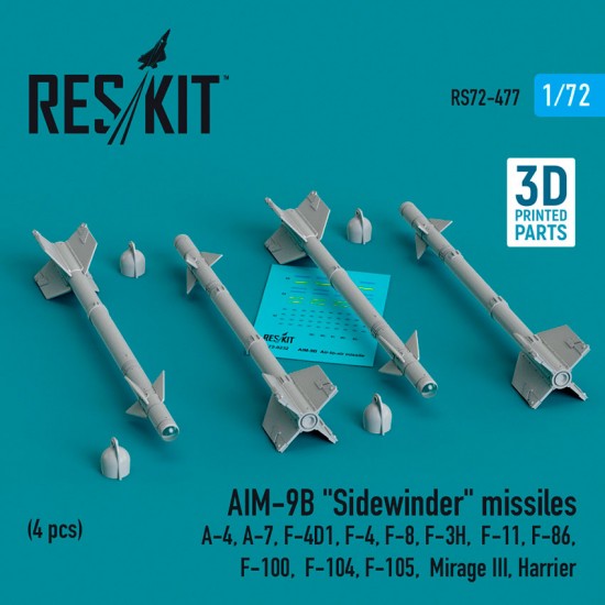 1/72 AIM-9B Sidewinder Missiles for A-4/ 7/ F-4D1/ 4/ 8/3H/11/100/Mirage III/ Harrier