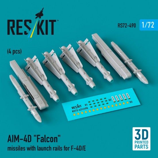 1/72 AIM-4D Falcon Missiles with Launch Rails for F-4D/E (4pcs)