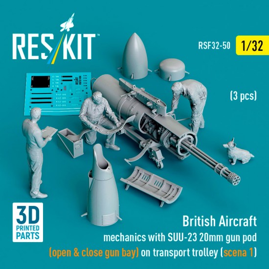 1/32 British Aircraft Mechanics with Suu-23 20mm Gun Pod (3 figures)