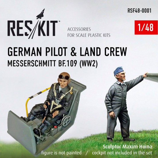 1/48 WWII German Messerschmitt Bf.109 Pilot & Land Crew (2 figures)