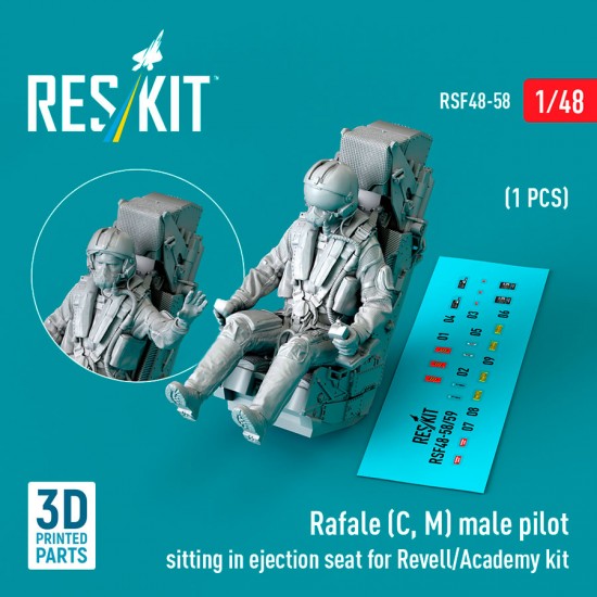 1/48 Rafale (C, M) Male Pilot Sitting in Ejection Seat for Revell/Academy kit (1pc)