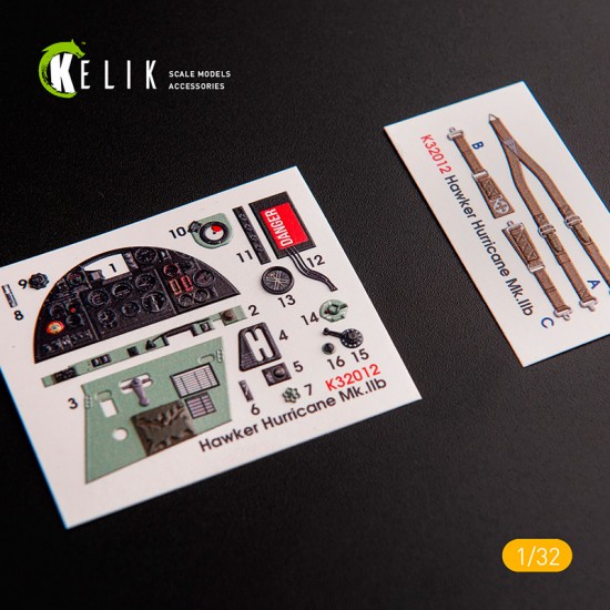 1/32 Hawker Hurricane Mk.IIB Interior Details on 3D Decal for Revell kit