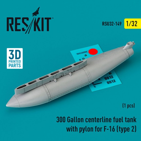 1/32 F-16 300 Gallon Centerline Fuel Tank with Pylon (type 2) (1pc, 3D Printed)