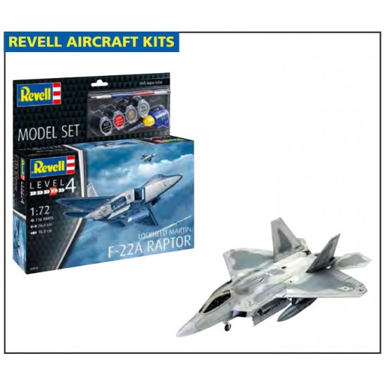 1/72 Lockheed Martin F-22A Raptor Model Set (kit, glue, brush, paints)