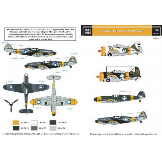 Decals for 1/48 Hans Wind - WWII Finland's Top Ace Vol.II