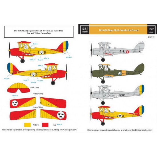 Decals for 1/72 De Havilland DH-82A Tiger Moth "Nordic Air Forces"