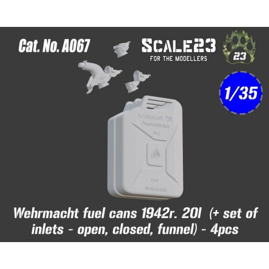 1/35 Wermacht Fuel Cans 1942R. 20L (+ Set Of Inlets - Open, Closed, Funnel)  4pcs