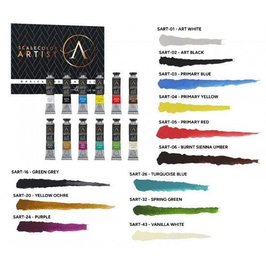 Scalecolor Artist Acrylic Paint Set - Basics and Classics (12 Tubes, Each: 20ml)