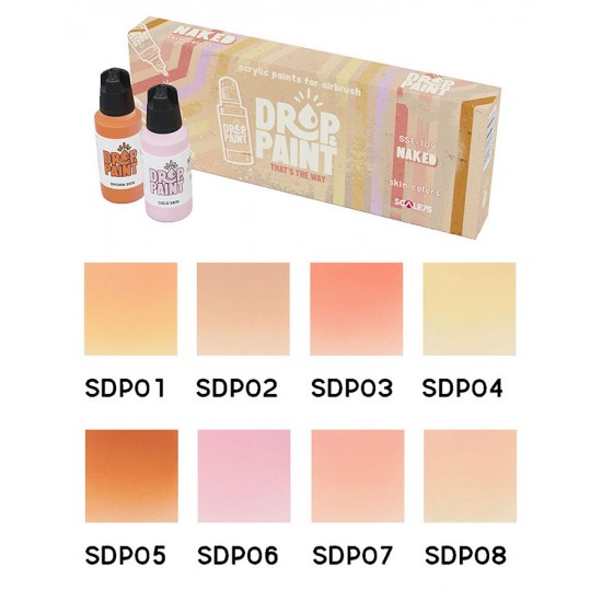 Drop & Paint Range Acrylic Colours Set - Naked (Each: 17ml, 8 Bottles)