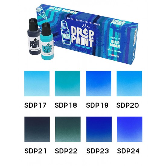 Drop & Paint Range Acrylic Colours Set - Blue Moon (Each: 17ml, 8 Bottles)