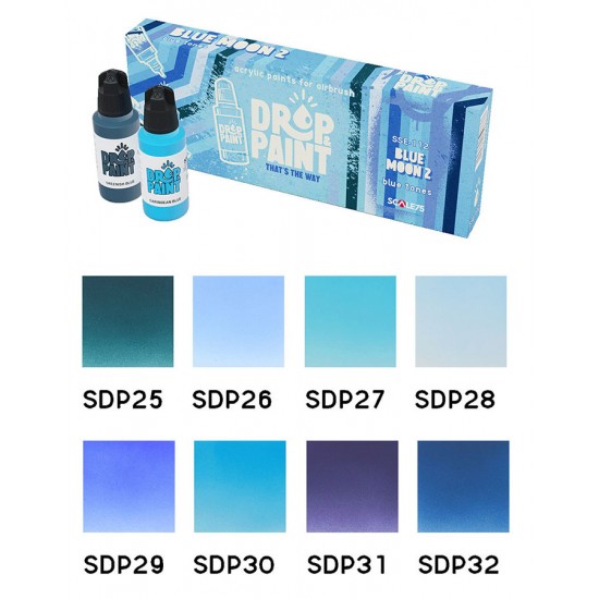 Drop & Paint Range Acrylic Colours Set - Blue Moon 2 (Each: 17ml, 8 Bottles)