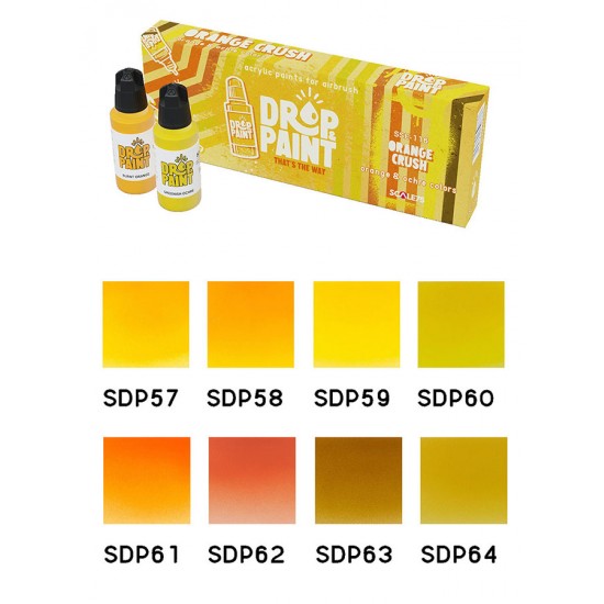 Drop & Paint Range Acrylic Colours Set - Orange Crush (Each: 17ml, 8 Bottles)