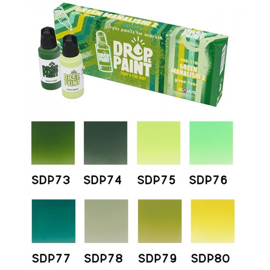 Drop & Paint Range Acrylic Colours Set - Green Manalishi 2 (Each: 17ml, 8 Bottles)