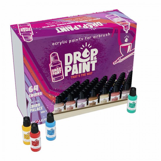 Drop & Paint Range Acrylic Colours Set - Colour Palace Vol 1 (Each: 17ml, 64 Bottles)