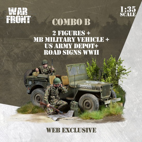 1/35 Meng US MB Military Vehicle (1 kits), 2 Figures, Road Acc - Operation Cobra Combo B