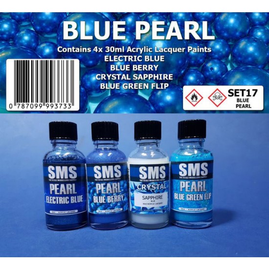 Acrylic Lacquer Paint Set - Blue Pearl (4x 30ml)