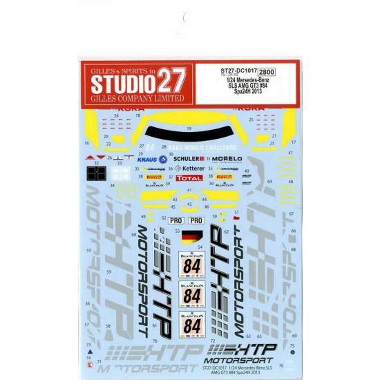 1/24 Mercedes-Benz SLS AMG GT3 #84 Spa24H 2013 Decals for Fujimi #125657 kit