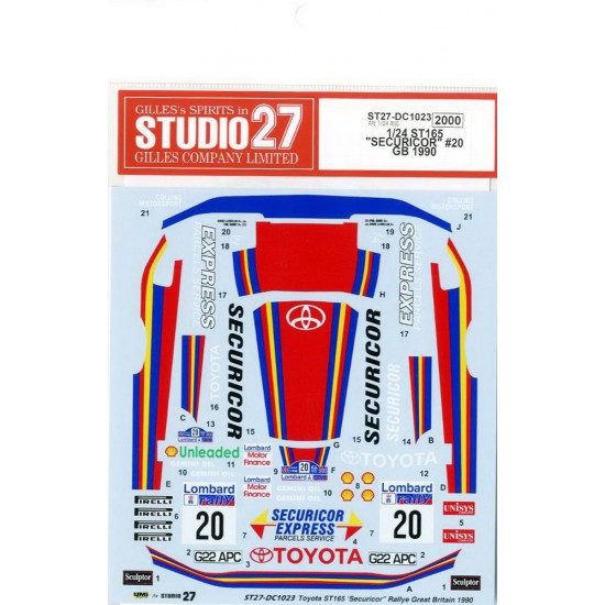 1/24 Toyota Celica GT-FOUR ST165 "SECURICOR" #20 GB 1990 Decals for Aoshima kit