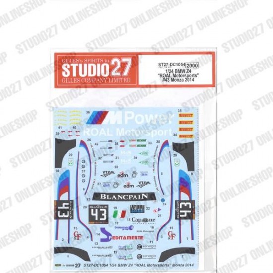 1/24 BMW Z4 'ROAL Motorsports' #43 Monza 2014 Decal for Fujimi kit #125930