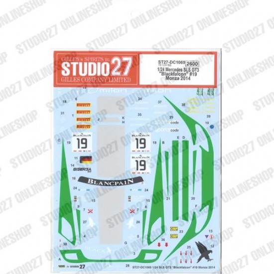 1/24 Mercedes SLS GT3 'Blackfalcon' #19 Monza 2014 Decal for Fujimi #123929