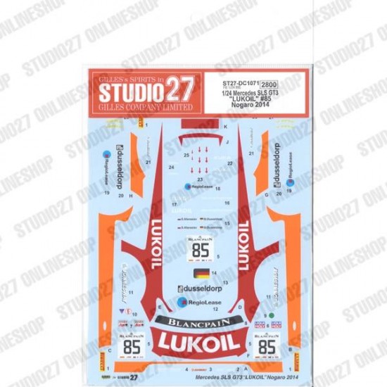 1/24 Mercedes SLS GT3 'LUKOIL' #85 Nogaro 2014 Decal for Fujimi #123929