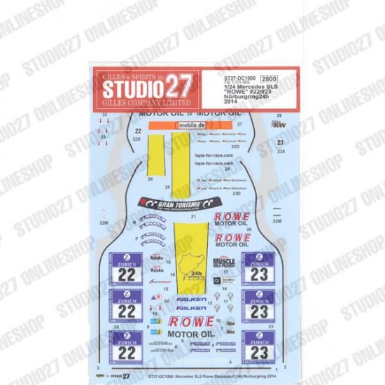 1/24 Mercedes SLS 'ROWE' Nur24H 2014 Decal for Fujimi #123929