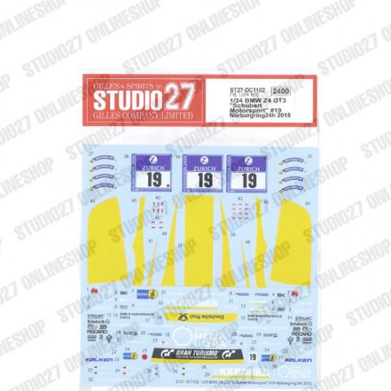 1/24 BMW Z4 GT3 'Schubert Motorsport' #19 Nurburgring24h 2015 Decal for Fujimi #125930