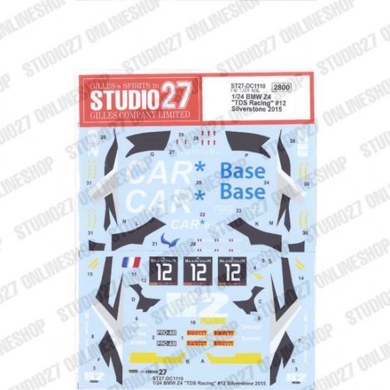 1/24 BMW Z4 'TDS Racing' #12 Silverstone 2015 Decal for Fujimi #125930