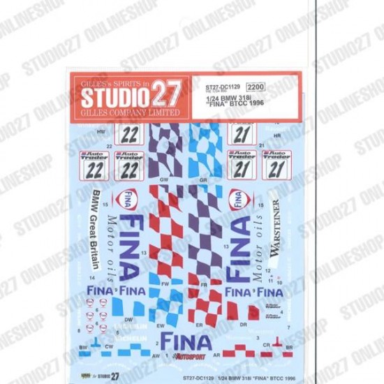 1/24 BMW 318i 'FINA' BTCC 1996 Decal for Hasegawa kits