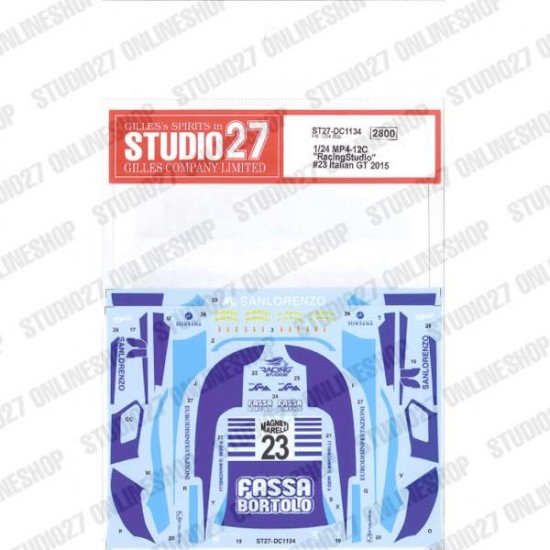 1/24 MP4-12C 'RacingStudio' #23 Italian GT 2015 Decal for Fujimi #170008