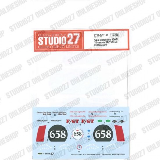 1/24 Mercedes 300SL 'Bonneville' #658 2003/04 Decal for Tamiya #24338