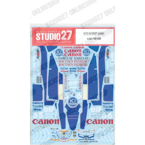 1/20 Williams FW13B 1989 Decal for Tamiya kits