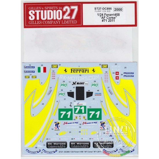 1/24 Ferrari 458 GTC "AF Corse" #71 Le Mans 2011 Decals for Fujimi kit #123912