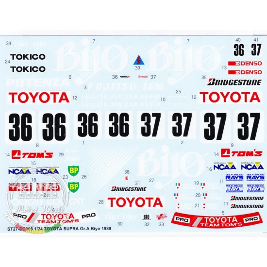 Decals for 1/24 Toyota Supra Gr.A Biyo (1989) for Tamiya kit #24062