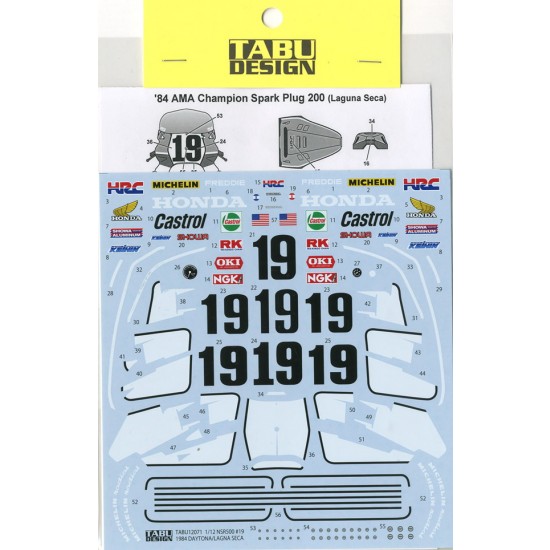 1/12 NSR500 #19 1984 Full Sponsor Decals for Tamiya kit