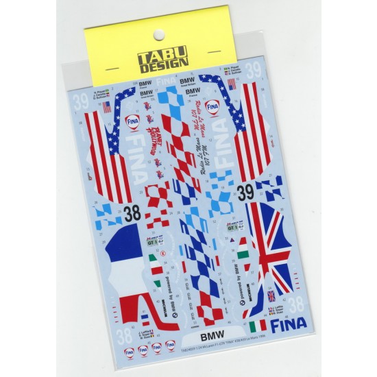 1/24 McLaren F1-GTR "FINA" #38/39 Le Mans 1996 Decals for Fujimi kit #125732 