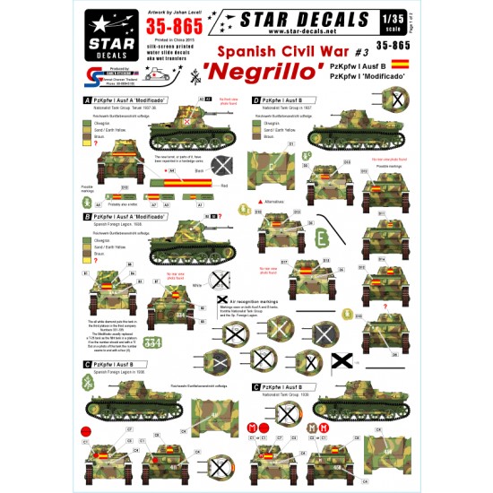 1/35 Decals for Spanish Civil War #3 - Negrillo: Pz.Kpfw.I Ausf.B & Pz.Kpfw.I "Modificado"