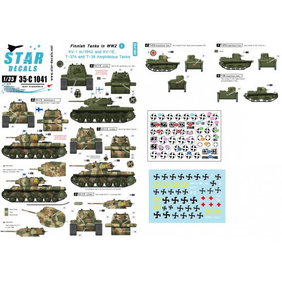 Decals for 1/35 WWII Finnish Tanks (5) - KV-1 m/1942, KV-1E, T-37A, T-38 Amphibious