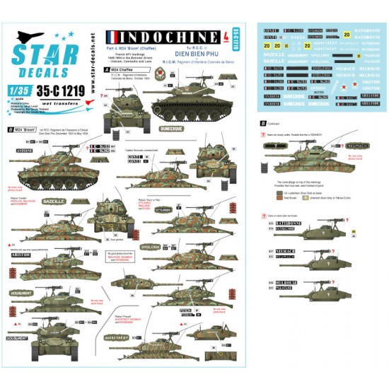 Decals for 1/35 Indochine #4: M24 Chaffee/Bison. 1er RCC in Dien Bien Phu, RICM