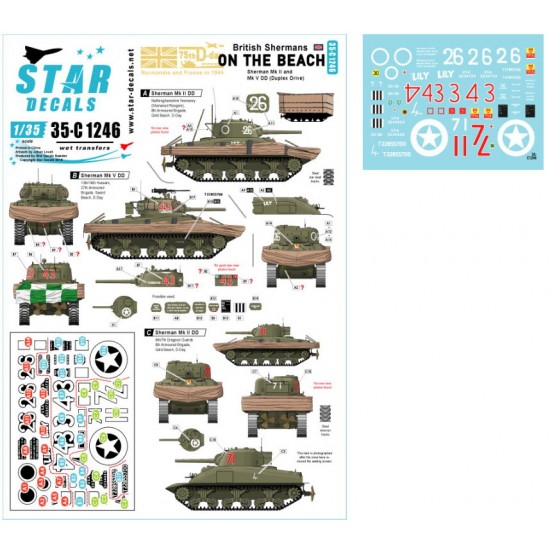 Decals for 1/35 British Shermans on the Beach. 75th D-Day. Swimming Sherman Mk II and V