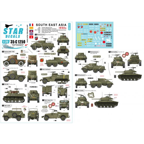 Decals for 1/35 South East Asia - 1950s. AFV France, Vietnam, Laos, Cambodia, Thailand